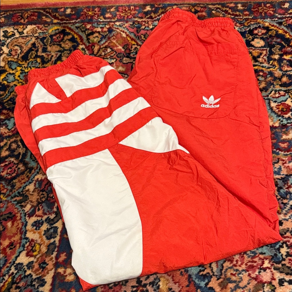 Adidas Originals Big Trefoil Logo Track Pants Red White Size Medium